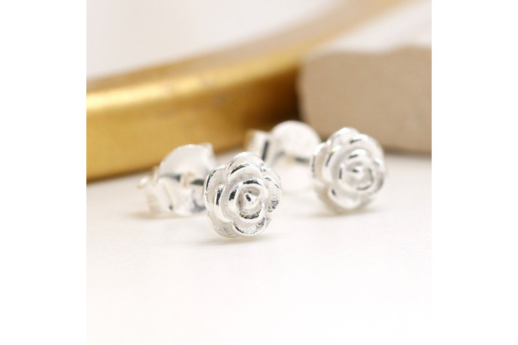Sterling silver rose stud earrings