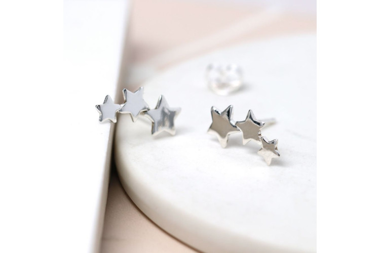 Pom Sterling Silver Row of Stars Stud Earrings