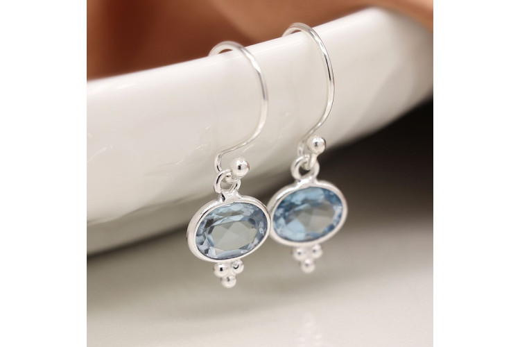 Sterling Silver Topaz Oval Drop Earrings