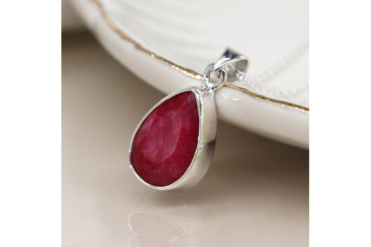 Sterling silver ruby teardrop necklace