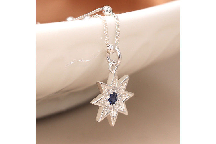 Sterling silver star and navy stone necklace