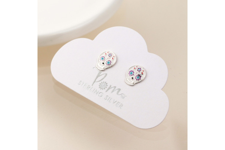 Sterling silver sugar skull stud earrings