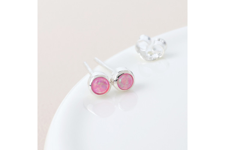 Sterling silver tiny pink opal stud earrings