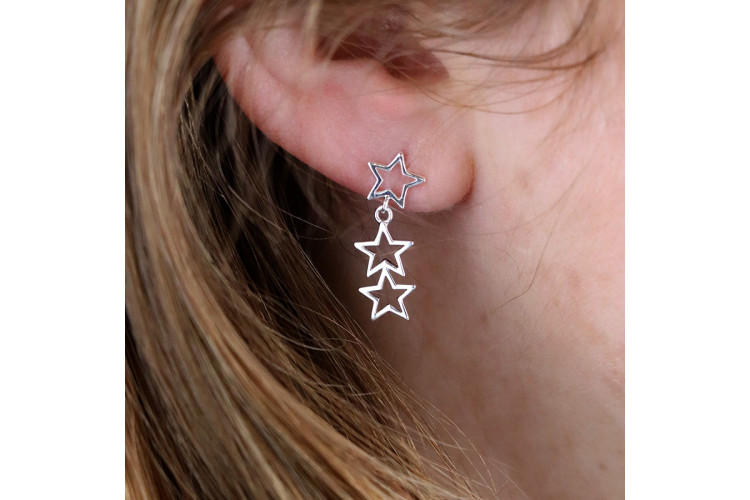Sterling silver triple hanging star earrings