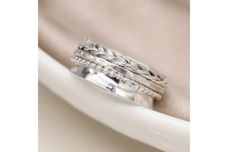 Sterling Silver Twist & Dots Spinning Ring