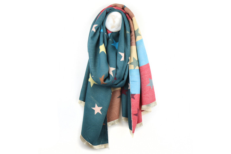 Teal Mix Star and Stripe Jacquard Scarf