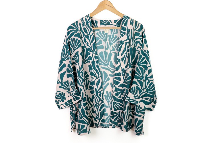 Teal silhouette print kimono