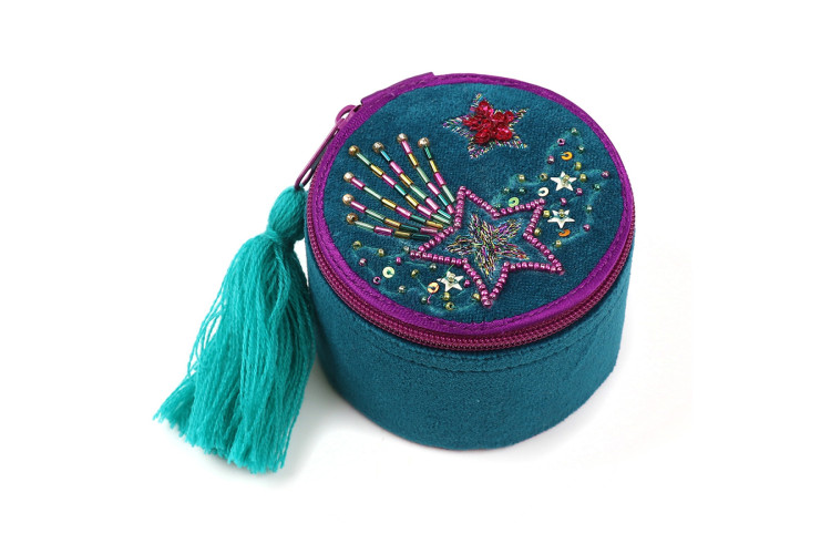 Teal Velvet Embellished Shooting star Trinket Box