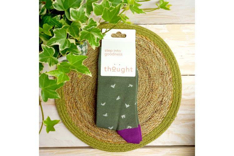 Thought Wren Bamboo Bird Socks - Olive Green