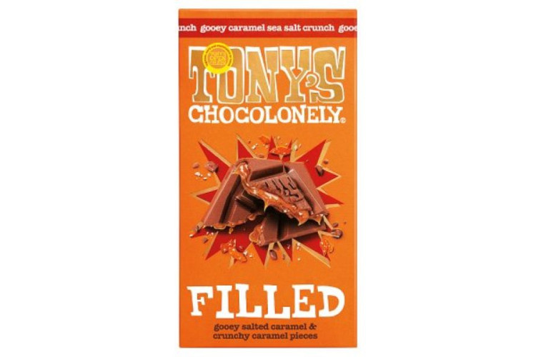 Tony's Chocolonely Gooey Salted Caramel & Crunchy Caramel Pieces Filled Bar