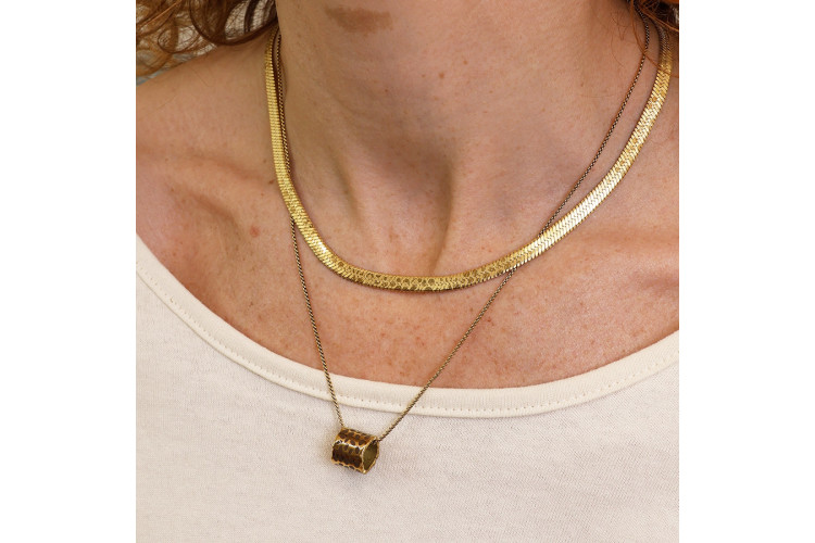 Waterproof Gold Plated Animal Print Cylinder Bead Necklace