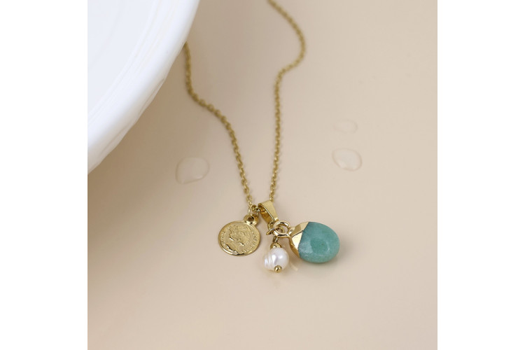 Waterproof Gold Plated Aqua Necklace With Charms