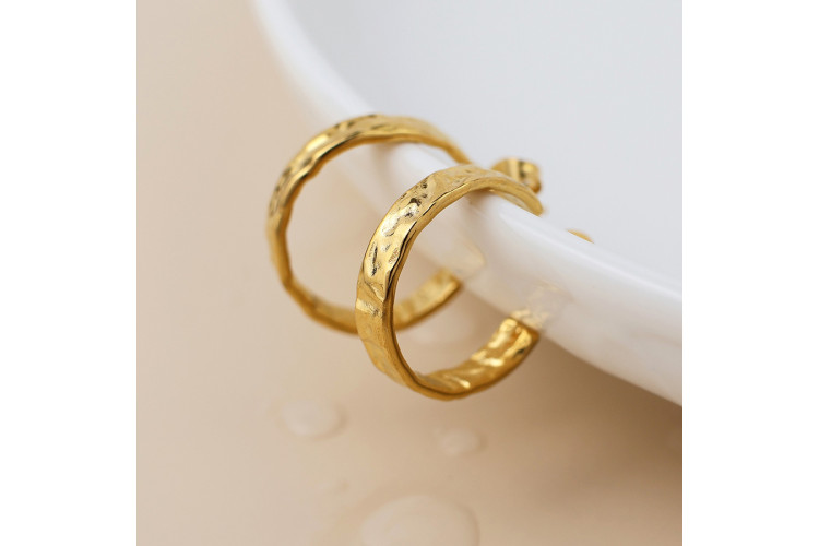 Waterproof Gold Plated Beaten C-Hoop Earrings