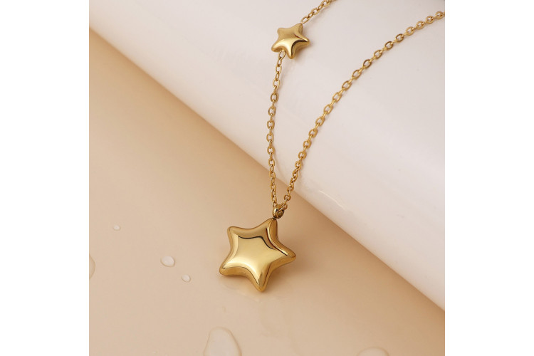 Waterproof Gold Plated Double Star Necklace