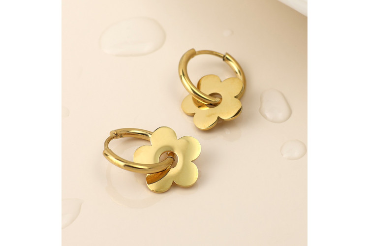 Waterproof Gold Plated Hoop And Retro Flower Earrings