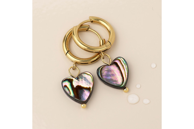 Waterproof gold plated hoop and shell heart earrings