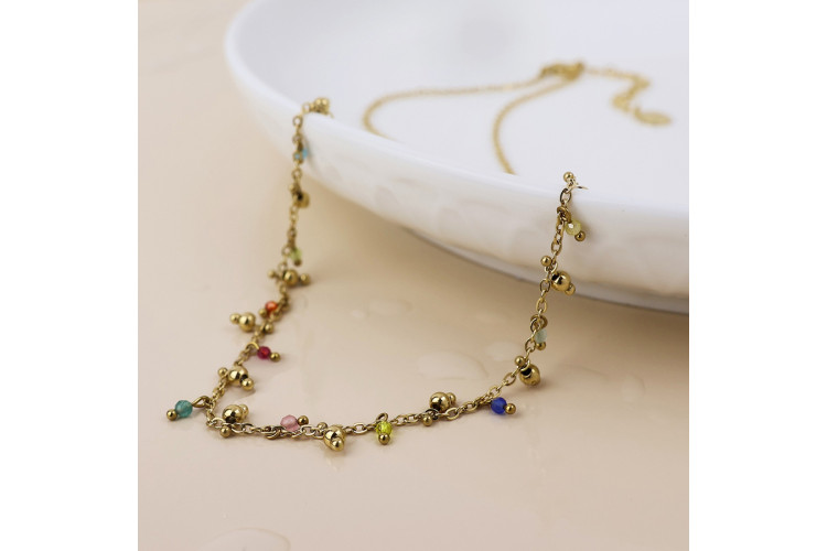 Waterproof gold plated multi bead droplet necklace