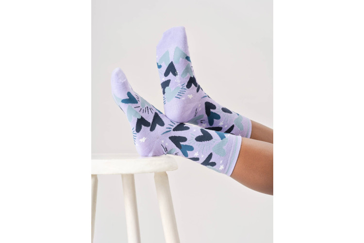 Women's Hearts And Stars Bamboo Crew Socks Size 4-7