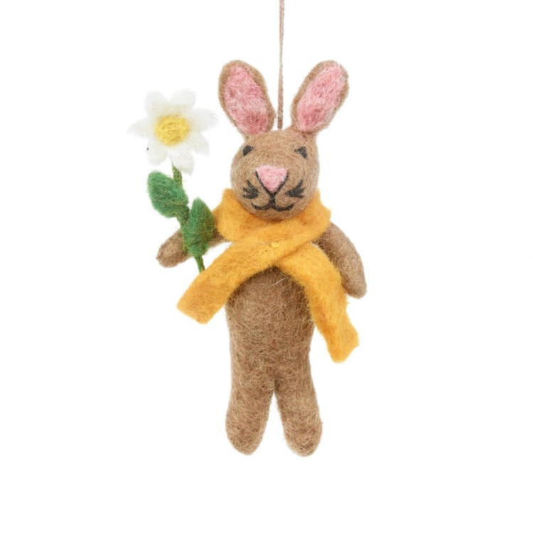 Handmade felt marigold rabbit hanging decoration for Easter & Spring