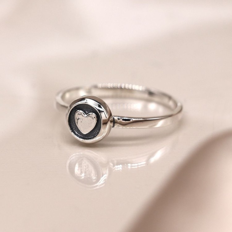 Sterling silver simple oxidised heart ring